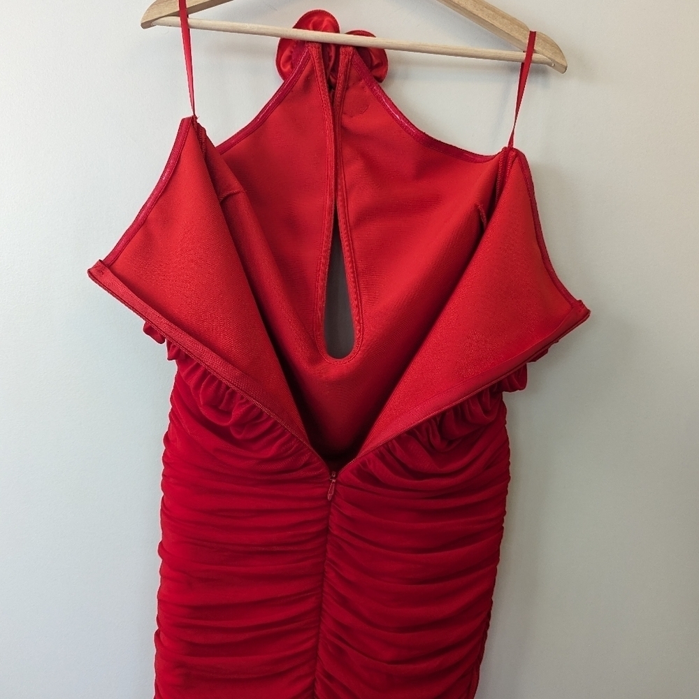 Mew Mews Ahinoam Strapless Ruched Flower Bandage Mini Dress - Picture 12 of 16